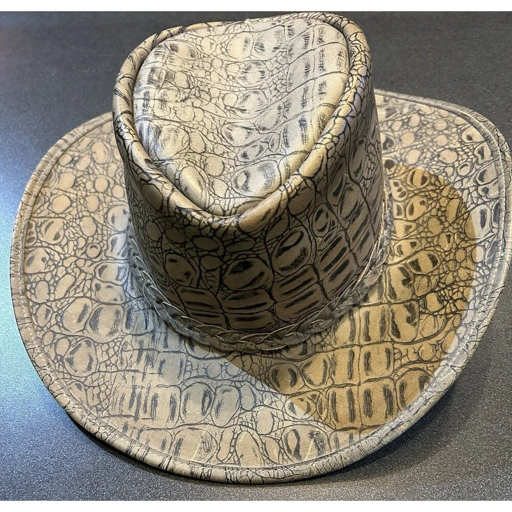 Vintage Born Down Under Kangaroo Leather Australia Outback Hat Croc Design Large